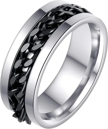 Miniatura 20 de Anillos giratorios para hombres y mujeres, anillos de ansiedad para hombres, anillos de cadena para adultos, anillos de titanio y acero Negro azul