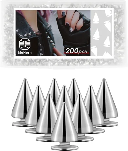 Miniatura 3 de 200 juegos de púas de 0.374 in para ropa, tachuelas y picos para manualidades, picos de metal y cono plateado, púas punk con caja de almacenamiento