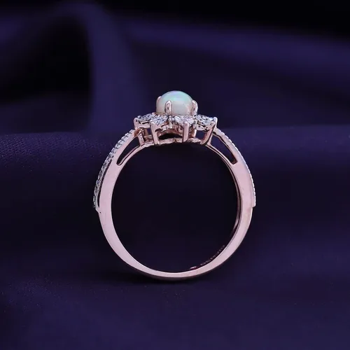 Miniatura 5 de Anillo de compromiso de ópalo blanco natural de corte ovalado de 0.236 x 0.157 in con marco de explosión de sol de diamante, anillo de compromiso