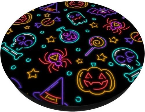 Miniatura 2 de Halloween patrón fantasma, murciélago, araña, caramelo, calavera y calabaza PopSockets agarre y soporte para teléfonos y tabletas