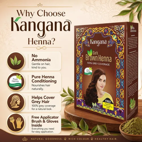 Miniatura 2 de Tinte de cabello de henna marrón oscuro, tinte natural sin amoníaco para cabello gris, 6 bolsas x 2.16 onzas Kangana