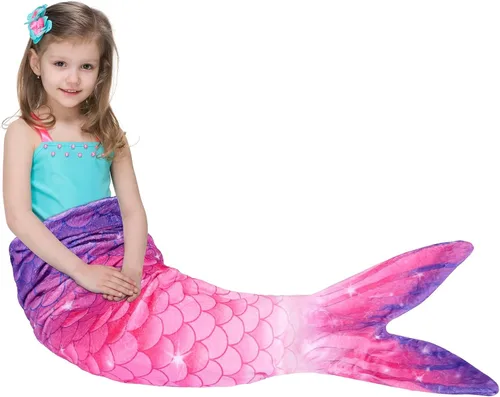 Miniatura 11 de WERNNSAI Manta de Cola de Sirena para Niños - Manta Ponible de Sirena que Brilla en la Oscuridad para Niñas de Invierno Franela Suave con Escamas