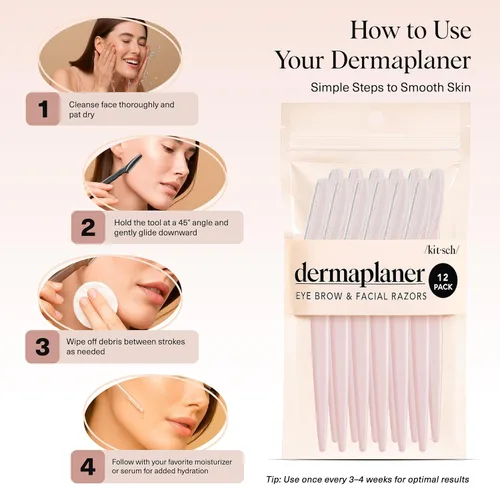 Miniatura 7 de Kitsch Dermaplane Maquinilla de Afeitar para Rostro de Mujer – Maquinillas de Afeitar Faciales para Mujeres y Hombres, Recortadora de Cejas y Rubor