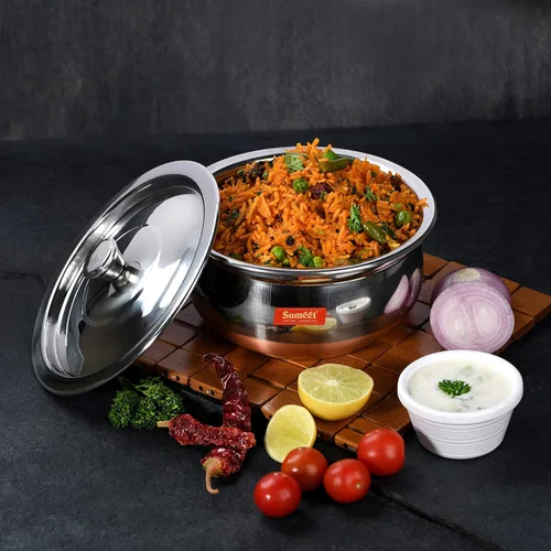 Miniatura 2 de Sumeet Juego de ollas de acero inoxidable con tapa de 12.2 fl oz, 16.9 fl oz, 27.1 fl oz, color plateado