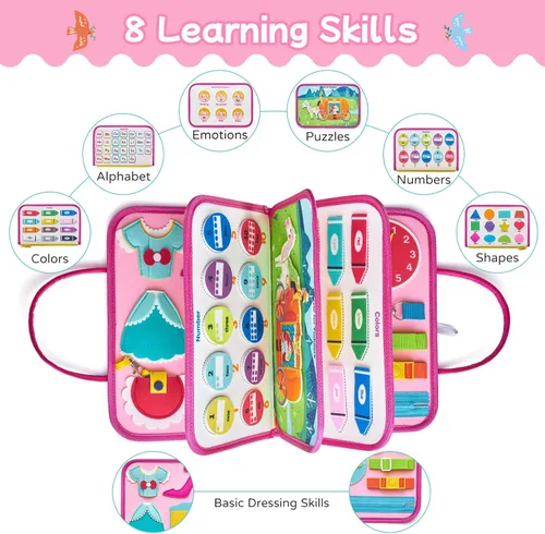 Miniatura 3 de Libro silencioso de princesa rosa de lujo Freebear, tablero sensorial de actividades Montessori para niñas de 1 a 4 años, juguetes educativos