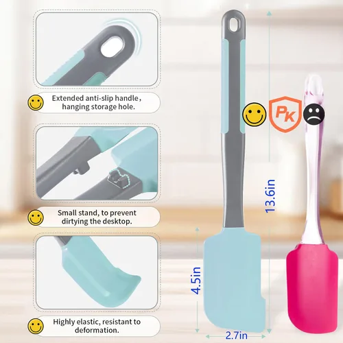 Miniatura 4 de Cepillo y espátula de silicona para untar – Extra largo, resistente al calor, para hornear, raspar, mezclar, barbacoa, parrilla, cocina, cocina