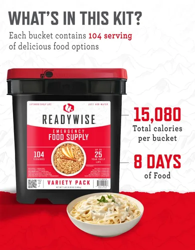 Miniatura 4 de ReadyWise Suministro de Alimentos de Emergencia - Cubo de Paquete Variado de 104 Porciones, Comidas con Proteínas, Alimentos Deshidratados