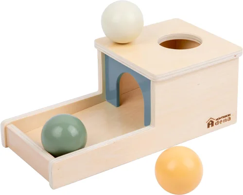 Miniatura 11 de Adena Montessori Juguete de madera para bebés de 6 a 12 meses, 3 bolas, caja de permanencia de objetos con puerta roja, juguete educativo colorido