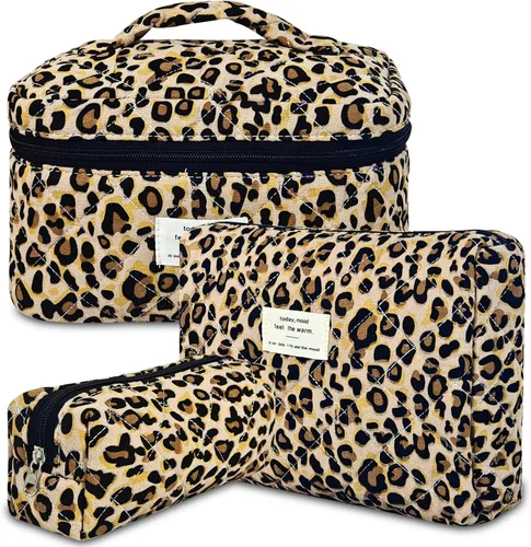 Miniatura 19 de GISMTR 3 Bolsas de Maquillaje Acolchadas de Algodón Grandes de Viaje Bolsa de Cosméticos Bolsa de Maquillaje Coqueta Bonita Bolsa de Tocador Floral