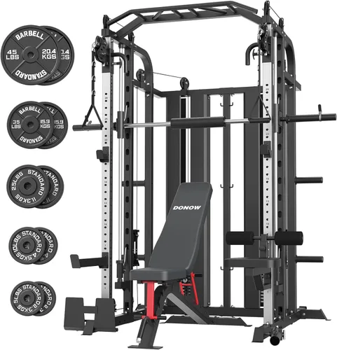 Miniatura 15 de DONOW Smith - Máquina con pilas de pesas, sistema de gimnasio en casa multifunción, jaula de potencia, estante para sentadillas, máquina cruzada