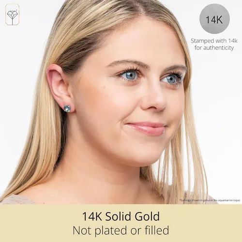 Miniatura 2 de MAX + STONE 14k Yellow Gold 8mm Cushion Cut Birthstone Stud Earrings for Women