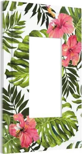 Miniatura 39 de Cubierta de placa de pared con palmera verde de planta tropical, cubierta de interruptor de luz de 1 cuadrilla, hojas de plátano, flores rosas