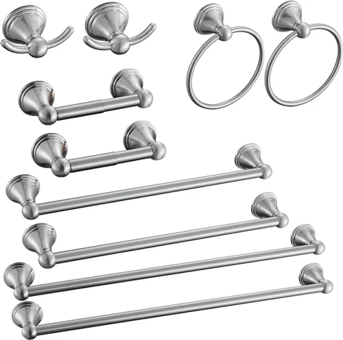 Miniatura 10 de Sagetta Juego de accesorios de baño de níquel, juego de accesorios de baño de 5 piezas, soporte de pared, incluye barra de toalla de 20 pulgadas
