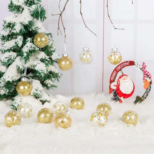 Miniatura 5 de 30 adornos de bola de Navidad transparentes inastillables, esferas decorativas de Navidad, esferas delicadas decoraciones (1.97''/50mm, dorado)