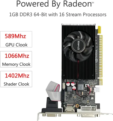 Miniatura 2 de QTHREE GT 210 Tarjeta gráfica, 1024 MB, DDR3, 64 Bits, HDMI, DVI, VGA, Frecuencia de núcleo de 589 MHz, Tarjeta de video de escritorio para PC, PCI