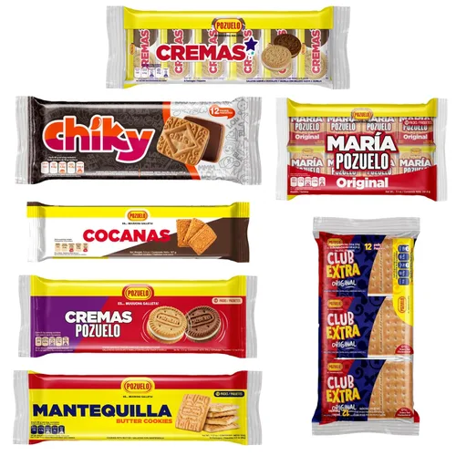 Pozuelo Paquete variado de galletas y galletas | Chocolate Chiky, galletas de mantequilla, galletas Club Extra Crackers, Cremas Star, Cremas Mixed,
