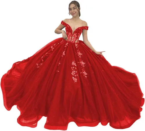 Zhangyo V cuello dulce 16 vestidos de quinceañera vestido de bola hinchado fuera del hombro vestido de 15 años tul vestido de fiesta CXL050