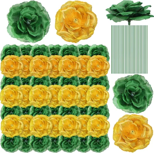 Miniatura 9 de Yunlly 100 piezas de flores artificiales de seda falsa con tallo largo en ramo de rosas para boda, fiesta, decoración del hogar para bricolaje, baby