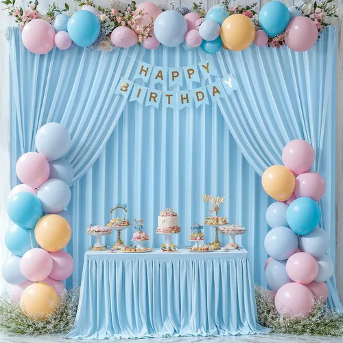 Miniatura 3 de Cortinas de fondo azul bebé de 8 x 10 pies para bodas, cortinas de fondo de poliéster sin arrugas, para baby shower, fiestas de cumpleaños