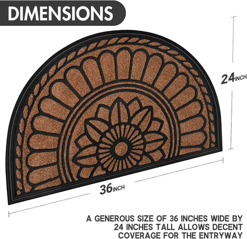 Miniatura 3 de Mibao Tapete semicircular para puerta, antideslizante, de bienvenida para entrada, tapete de goma duradero, tapete de puerta de bajo perfil Café