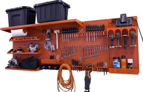 Miniatura 6 de OmniWall Weekend Warrior Ultimate Tool Kit - Sistema de Almacenamiento de Pared de Tablero de Clavos de Metal de 96" x 32" Negro/Naranja