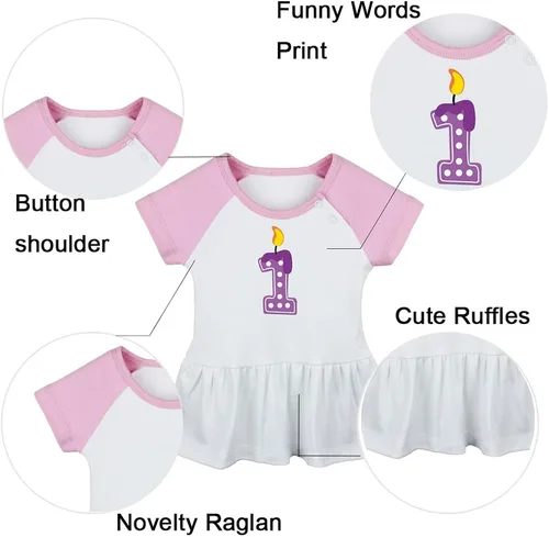 Miniatura 2 de iDzn Pack of 2, Happy First Birthday & I'm 1 Funny Print Dresses, Newborn Infant Baby Girls Princess Dress, Cute Ruffle