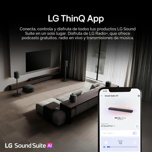 Miniatura 9 de LG Barra de sonido Sound Suite H7 – Audio espacial de 9.1.6 canales con Dolby Atmos FlexConnect inalámbrico – Procesador AI α11 Gen 3, ampliable
