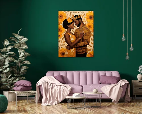 Miniatura 240 de Arte de pared afroamericano, decoración de rey y reina bailarín negro para sala de estar, arte de pareja de amor negro para dormitorio, lienzo