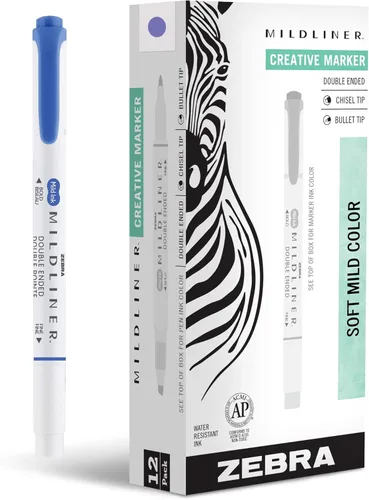 Miniatura 27 de Zebra Pen Mildliner - Resaltador de doble punta, puntas gruesas y finas, Azul