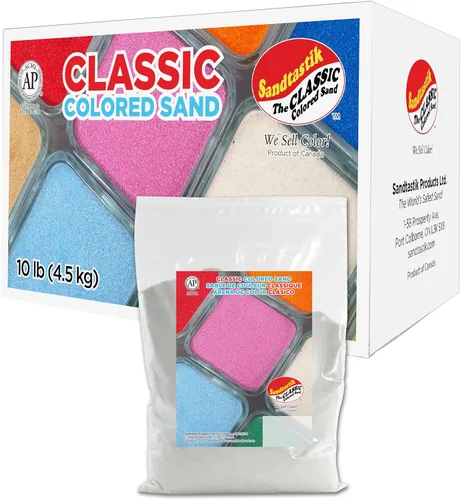 Sandtastik Arena blanca de color clásico: caja a granel de 10 libras de arena de grano fino vibrante para artes y manualidades, botellas de arena,