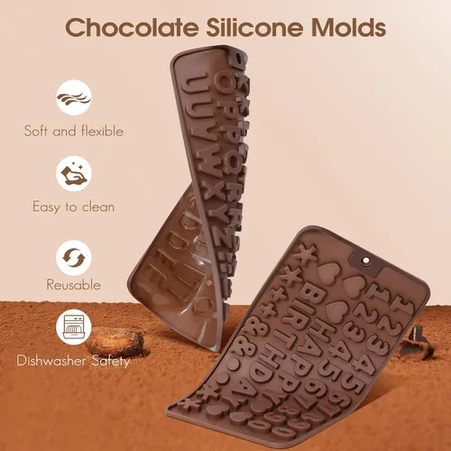 Miniatura 3 de Moldes de silicona para letras y números de chocolate con símbolos de decoración de pasteles de feliz cumpleaños, 2