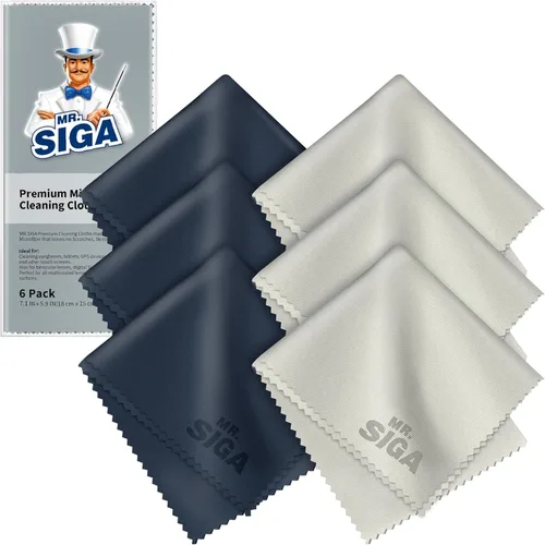 MR.SIGA Paños de limpieza de microfibra prémium para lentes, lentes, pantallas, tabletas, lentes, paquete de 6, 6 x 7 pulgadas (5.9 x 7.1 in)