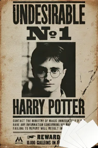 Harry Potter - Póster/impresión de película (Indeseable No. 1 - Harry Potter - buscado/Mugshot) (tamaño: 24 x 36 pulgadas) (tiras de póster y póster