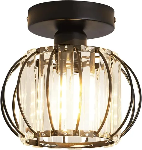 Miniatura 10 de YYJLX Lámpara de Techo Empotrada de 3 Luces, Candelabro de Cristal Moderno Negro E26, Iluminación Interior para Pasillo, Dormitorio, Baño