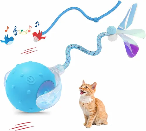 Pelota de juguete motorizada inteligente interactiva para gatos, 2 colas y 2 velocidades, juguete de juego automático activado por movimiento