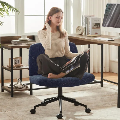 Dowinx Silla Criss Cross con ruedas, tela premium y cojín de resorte de bolsillo, silla de computadora giratoria ajustable con asiento ancho, silla