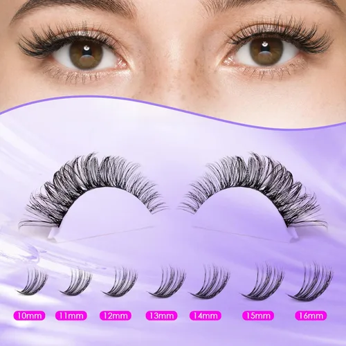 Miniatura 6 de Kit de extensión de pestañas DIY 320 piezas, racimos de pestañas individuales naturales de 10-16mm C/D rizado con pinzas adhesivas, removedor