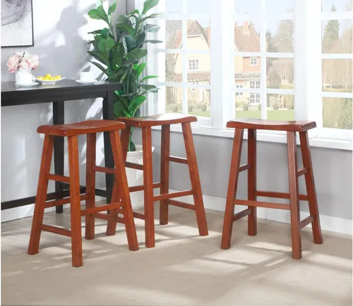 Miniatura 4 de eHemco Taburetes de madera maciza, 29 pulgadas, roble oscuro, juego de 3 Heavy Duty, encimera de cocina
