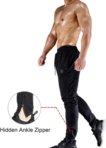 Miniatura 3 de Brokig - Pantalones deportivos con cremallera para hombre, pantalones casuales para entrenamiento y gimnasia, cómodos pantalones de chándal