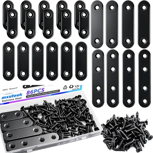 Miniatura 7 de mxuteuk 96 piezas de soportes planos rectos de acero inoxidable, soporte de metal, placa de reparación, soportes de metal para madera