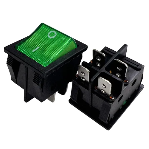 Miniatura 31 de Interruptor basculante DPST On-Off Unilluminated Negro 4 Pin 1.220x0.984 in Rectangular Snap-in Interruptor de alimentación de palanca