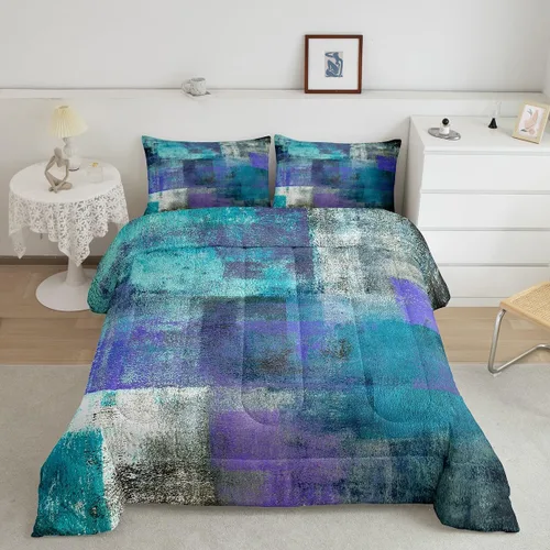 Miniatura 12 de Erosebridal Juego de ropa de cama turquesa tamaño individual para niños y niños, color verde azulado y gris degradado para niñas y adultos, relleno