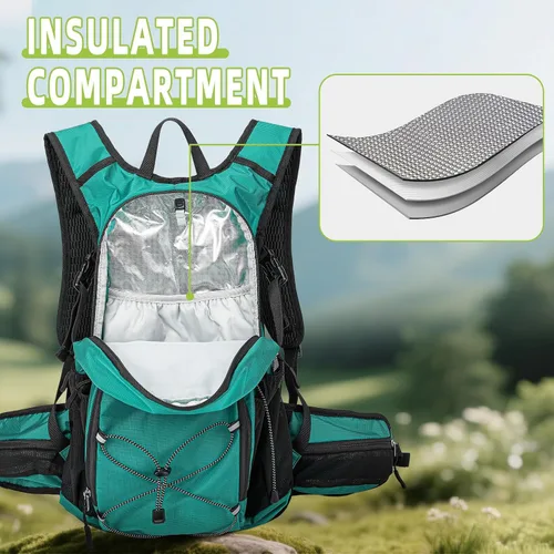 Miniatura 3 de Mochila de hidratación, mochila de agua para senderismo con vejiga de agua de 3 L, paquete de hidratación aislada, ligera, hidropack ideal para Verde