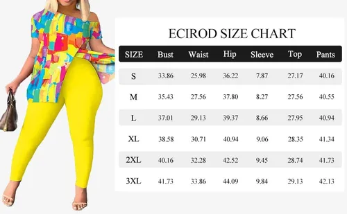 Miniatura 4 de Ecirod Conjunto de 2 piezas de verano para mujer, con un hombro, estampado floral, parte superior con abertura alta, conjunto de leggings