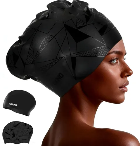 Miniatura 13 de Aegend - Gorros de natación para cabello largo, gorras de natación de silicona duraderas para mujeres, hombres, adultos, jóvenes, fáciles de poner