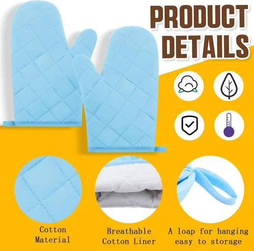 Miniatura 3 de Dandat 16 pares de guantes de horno acolchados con forro de tela de toalla extra largos resistentes al calor, guantes de cocina de algodón