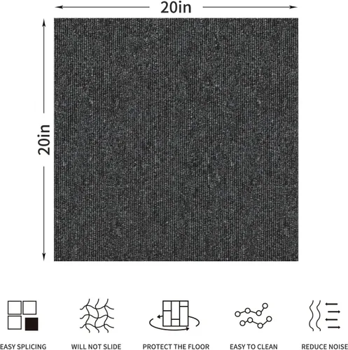 Miniatura 6 de Alfombra cuadrada de 24 azulejos/64 pies cuadrados, azulejos de alfombra, altura del pelo de 0.24 pulgadas, azulejos de alfombra comercial