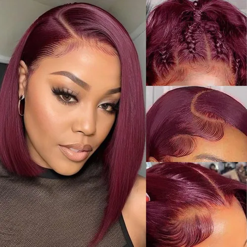Miniatura 12 de UTIDE Peluca Bob Rubia 613 de Cabello Humano Pelucas Cortas de Cabello Humano 8 Pulgadas Peluca Frontal de Encaje 613 Cabello Humano Pre Arrancado
