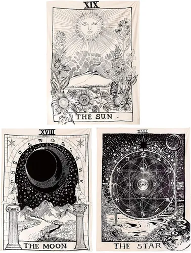Coolbird Tapices de tarot (23 x 27 pulgadas | 23.6 x 27.6 in) – El sol, la luna, la estrella medieval Europa adivinación tapices colgantes para