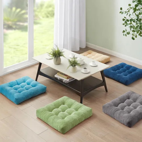 Miniatura 102 de Juego de 2 almohadas de suelo de meditación, almohadas cuadradas grandes para adultos, cojín de pana copetuda para sala de estar de tatami, gris, 22